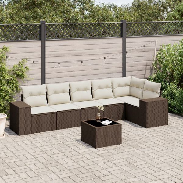 vidaXL Salon de jardin avec coussins 7 pcs marron r&eacute;sine tress&eacute;e