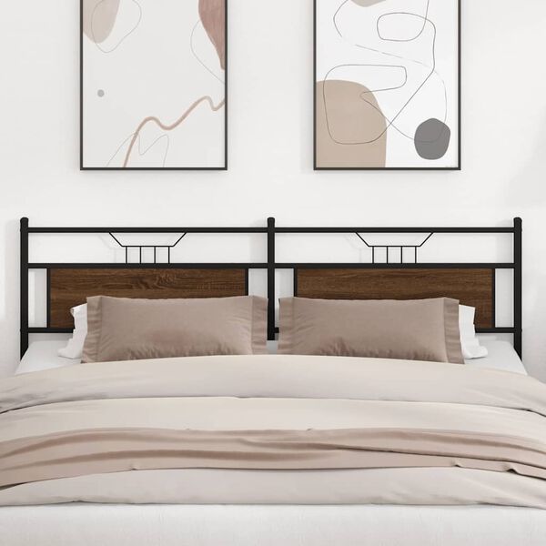 vidaXL T&ecirc;te de lit de remplacement ch&ecirc;ne marron 193 cm bois d'ing&eacute;nierie et acier