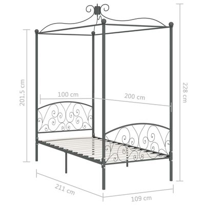 vidaXL Cadre de lit à baldaquin Gris Métal 100 x 200 cm