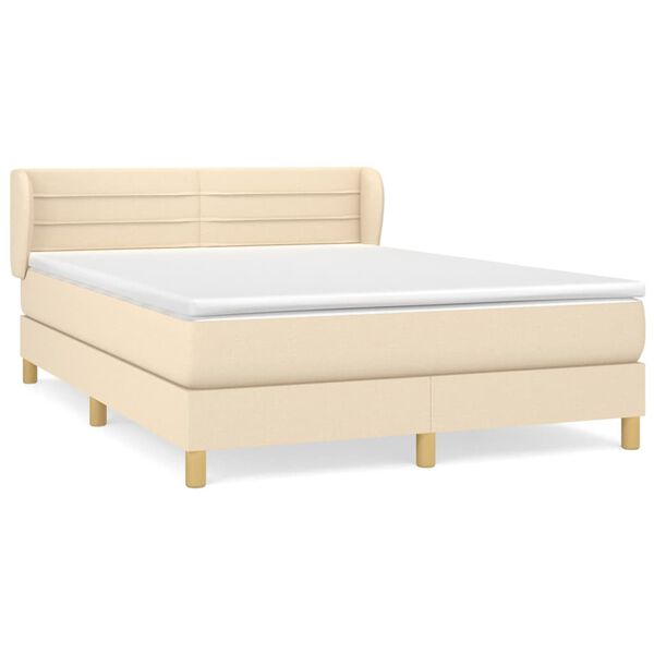 vidaXL Sommier &agrave; lattes de lit avec matelas Cr&egrave;me 140x200 cm Tissu