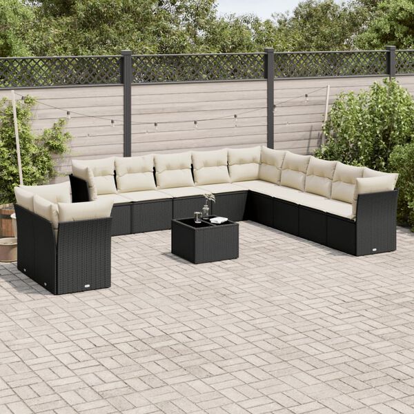 vidaXL Salon de jardin 12 pcs avec coussins noir r&eacute;sine tress&eacute;e