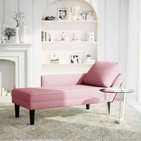 vidaXL Fauteuil long avec coussin et accoudoir droit rose velours
