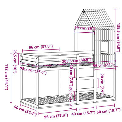 vidaXL Lit superposé sans matelas 90x200 cm bois de pin massif