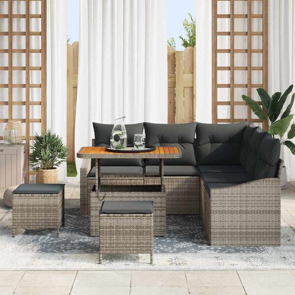 vidaXL Ensemble de canap&eacute; de jardin avec coussin 8 pcs Gris Poly rotin