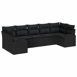 vidaXL Ensemble de canap&eacute; de jardin avec coussin 7 pcs Noir polyrotin