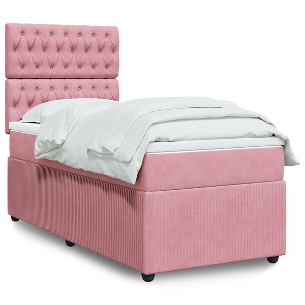 vidaXL Sommier &agrave; lattes de lit avec matelas Rose 90x200 cm Velours