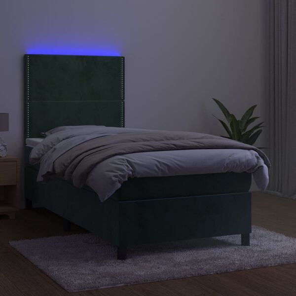 vidaXL Sommier &agrave; lattes de lit avec matelas et LED Vert fonc&eacute; 90x200cm
