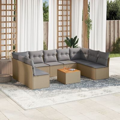 vidaXL Salon de jardin et coussins 10 pcs mélange beige résine tressée