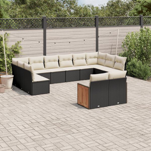 vidaXL Salon de jardin 12 pcs avec coussins noir r&eacute;sine tress&eacute;e