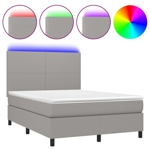 vidaXL Sommier &agrave; lattes de lit et matelas et LED Gris clair 140x190 cm