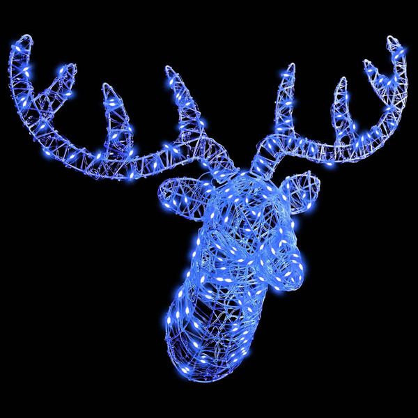 vidaXL T&ecirc;te de Renne avec 140 LED Bleu 60 cm Acrylique