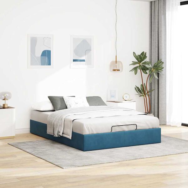 vidaXL Cadre de lit ottoman sans matelas bleu foncé 140x190 cm velours