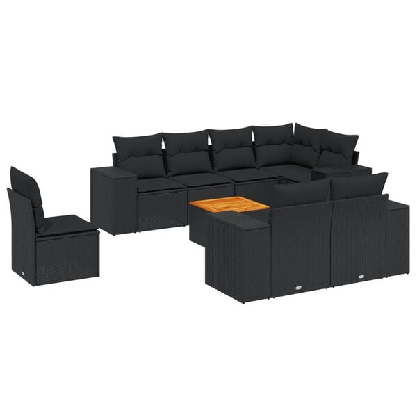 vidaXL Salon de jardin 9 pcs avec coussins noir r&eacute;sine tress&eacute;e