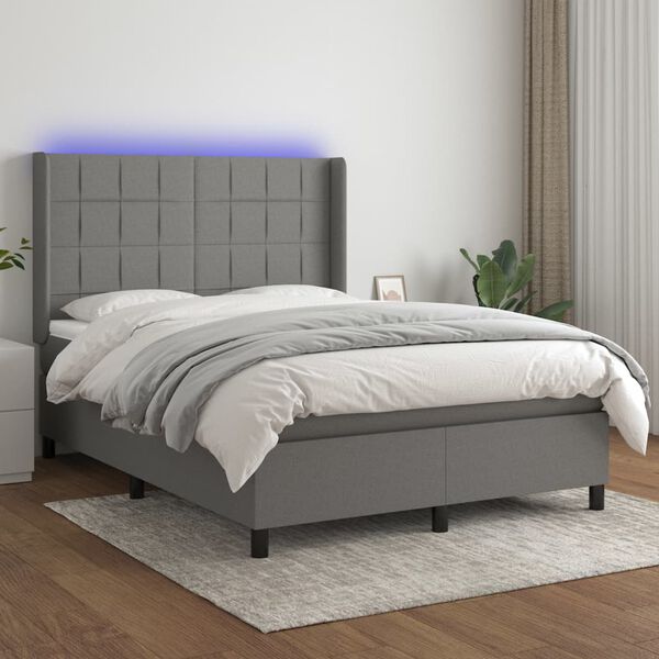 vidaXL Sommier &agrave; lattes de lit matelas LED Gris fonc&eacute; 140x200 cm Tissu
