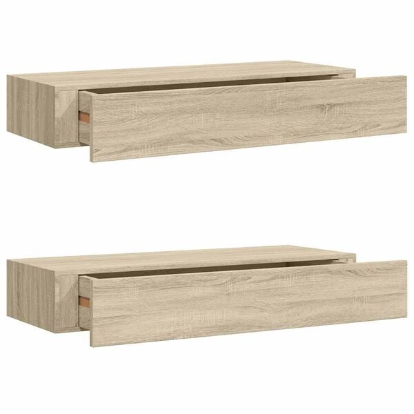 vidaXL &Eacute;tag&egrave;res &agrave; tiroirs murales 2 pcs ch&ecirc;ne 60x23,5x10 cm MDF
