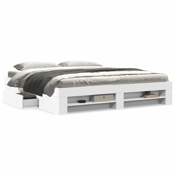 vidaXL Cadre de lit sans matelas blanc 180x200 cm bois d'ing&eacute;nierie