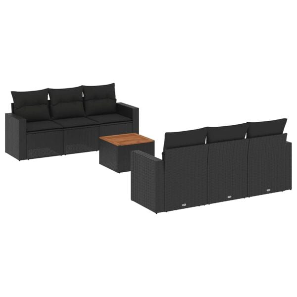 vidaXL Salon de jardin 7 pcs avec coussins noir r&eacute;sine tress&eacute;e
