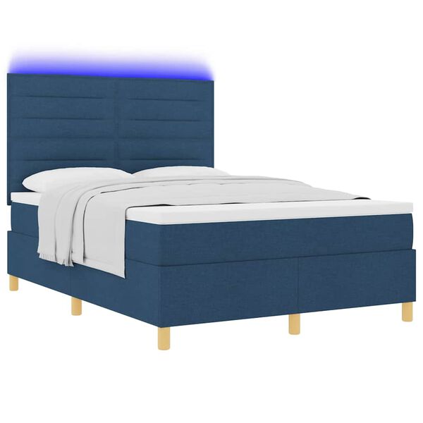 vidaXL Lit &agrave; ressort LED avec matelas Bleu 140 x 190 cm tissu