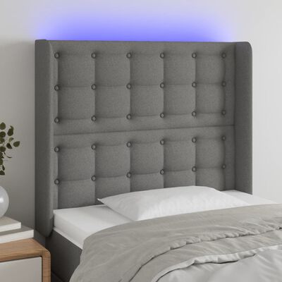 vidaXL Tête de lit à LED Gris foncé 83x16x118/128 cm Tissu