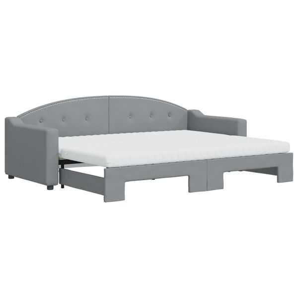 vidaXL Lit de jour avec gigogne et matelas gris clair 80x200 cm tissu