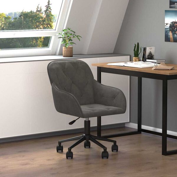vidaXL Chaise pivotante de bureau Gris fonc&eacute; Velours
