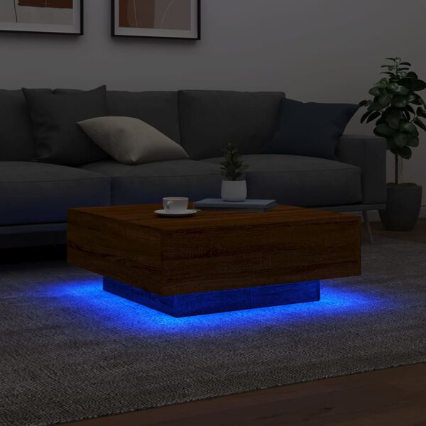 vidaXL Table basse avec lumi&egrave;res LED ch&ecirc;ne marron 80x80x31 cm