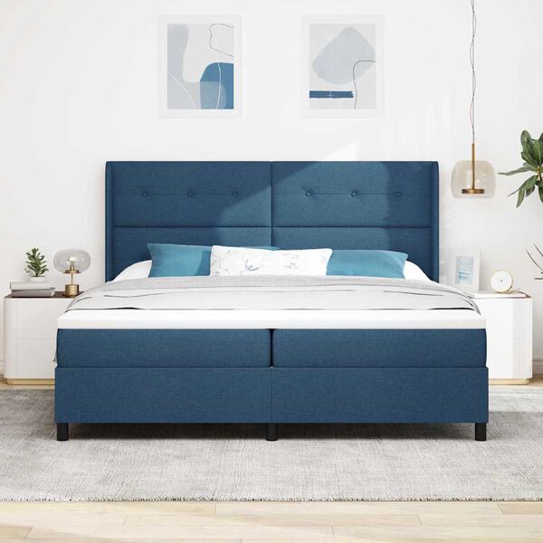 vidaXL Lit &agrave; ressorts avec matelas Bleu 200 x 200 cm tissu