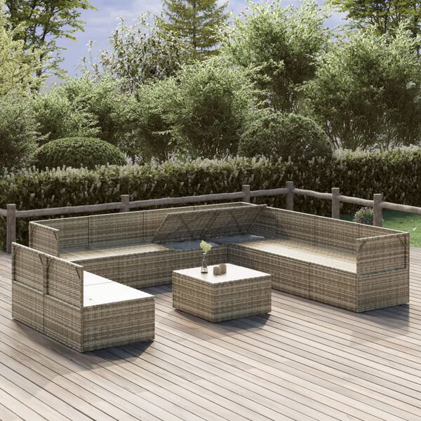 vidaXL Salon de jardin 10 pcs avec coussins Gris Résine tressée