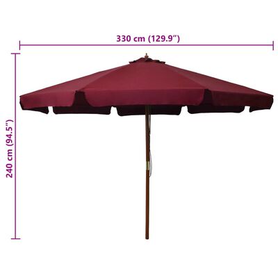 vidaXL Parasol d'extérieur avec mât en bois 330 cm Bordeaux