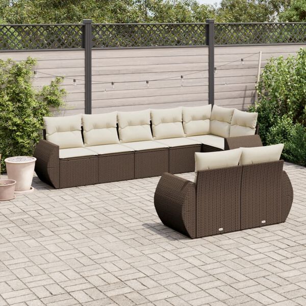 vidaXL Salon de jardin 8 pcs avec coussins marron r&eacute;sine tress&eacute;e