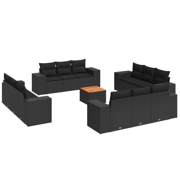 vidaXL Salon de jardin avec coussins 13 pcs noir r&eacute;sine tress&eacute;e