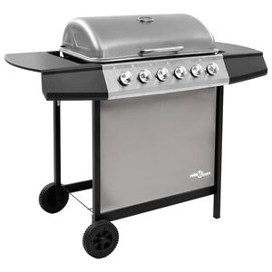 vidaXL Barbecue gril &agrave; gaz avec 6 br&ucirc;leurs Noir et argent&eacute;