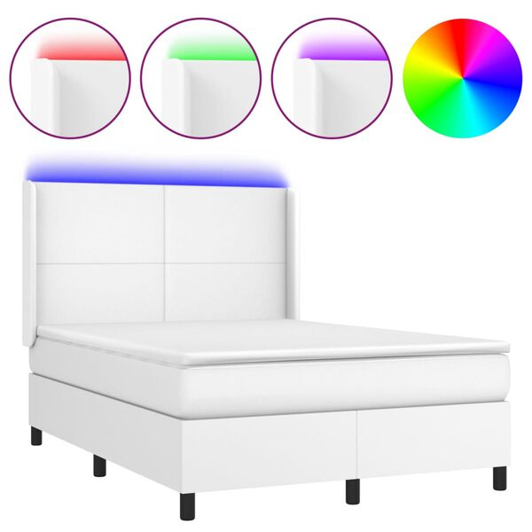 vidaXL Sommier &agrave; lattes de lit matelas LED Blanc 140x190 cm Similicuir