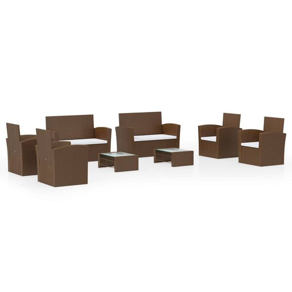 vidaXL Salon de jardin 8 pcs avec coussins r&eacute;sine tress&eacute;e marron