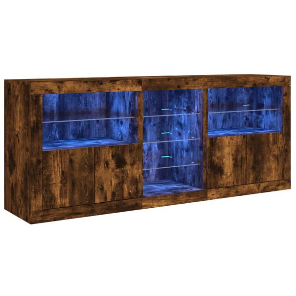 vidaXL Buffet avec lumi&egrave;res LED ch&ecirc;ne fum&eacute; 162x37x67 cm