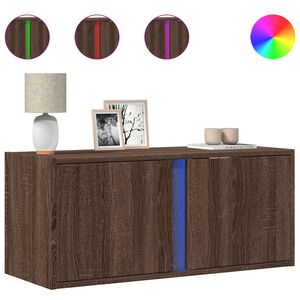 vidaXL Meuble TV mural avec lumi&egrave;res LED ch&ecirc;ne marron 80x31x35 cm