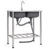 vidaXL &Eacute;vier de camping Double lavabo avec robinet Acier inoxydable