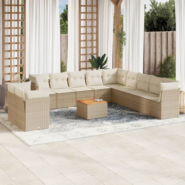 vidaXL Salon de jardin avec coussins 12 pcs beige r&eacute;sine tress&eacute;e