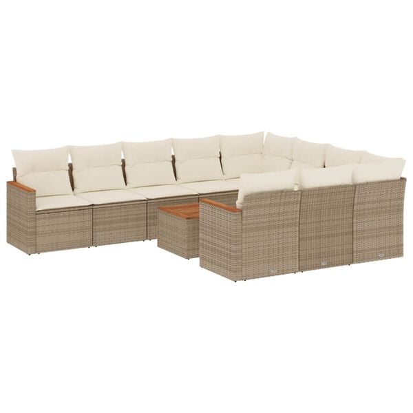vidaXL Salon de jardin 11 pcs avec coussins beige r&eacute;sine tress&eacute;e