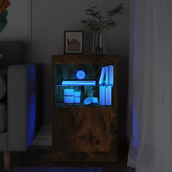vidaXL Buffet avec lumi&egrave;res LED ch&ecirc;ne fum&eacute; 41x37x67 cm