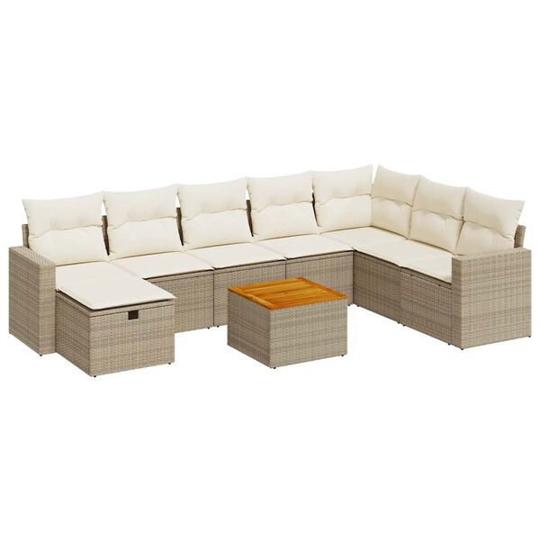 vidaXL Salon de jardin avec coussins 9 pcs beige r&eacute;sine tress&eacute;e