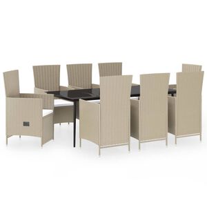 vidaXL Ensemble &agrave; manger de jardin avec coussins 9 pcs Beige