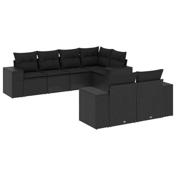 vidaXL Salon de jardin 7 pcs avec coussins noir r&eacute;sine tress&eacute;e