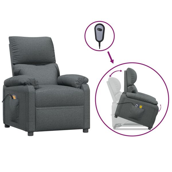 vidaXL Fauteuil de massage inclinable Gris fonc&eacute; Tissu