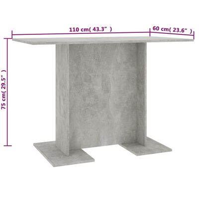 vidaXL Table de salle à manger Gris béton 110 x 60 x 75 cm Aggloméré