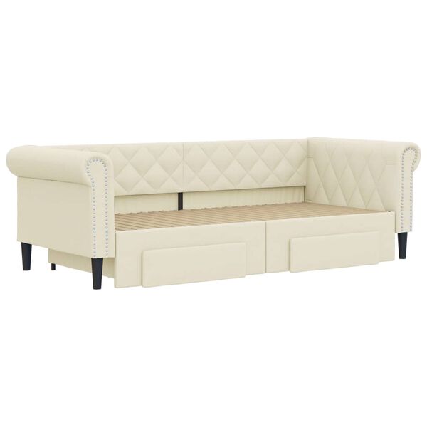 vidaXL Lit de jour avec gigogne et tiroirs sans matelas crème 90x200cm