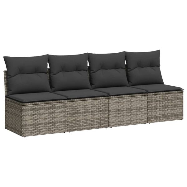 vidaXL Salon de jardin 9 pcs avec coussins gris r&eacute;sine tress&eacute;e