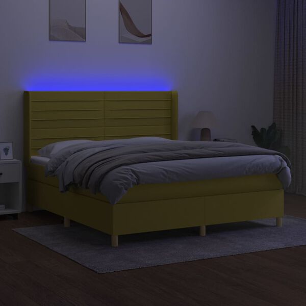 vidaXL Sommier &agrave; lattes de lit matelas et LED Vert 180x200 cm Tissu
