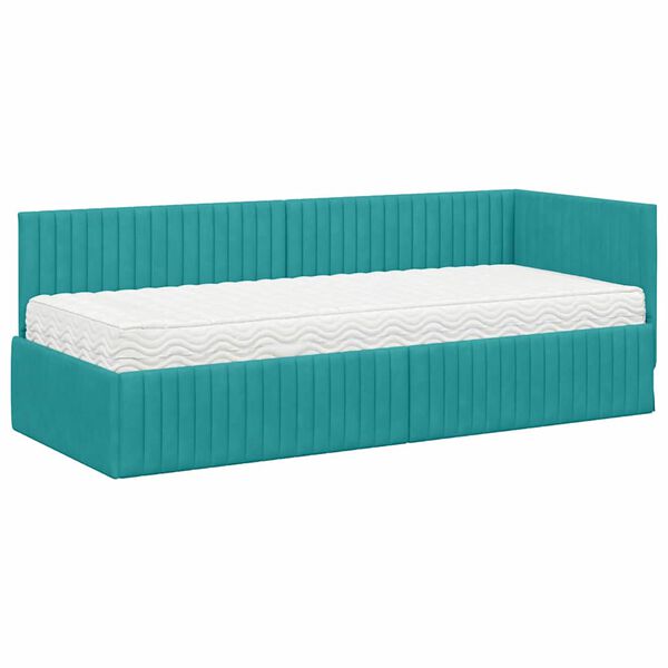 vidaXL Cadre de lit d'angle avec matelas 2 pcs Turquoise Velours