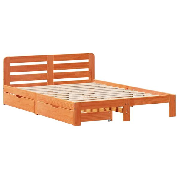 vidaXL Cadre de lit sans matelas cire marron 135x190cm bois pin massif